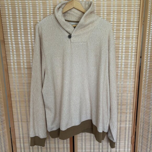 Vintage L.L. Bean Beige Shawl Collar Sweater XXL Reg Cotton-Blend Button Pullove - Picture 1 of 9